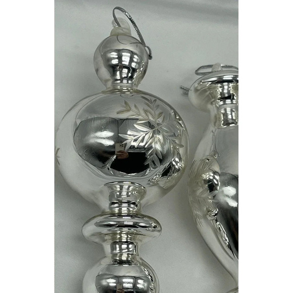 Vintage Set 3  Large Blown Glass Silver Finial Ornaments 6" - Picture 6 of 9